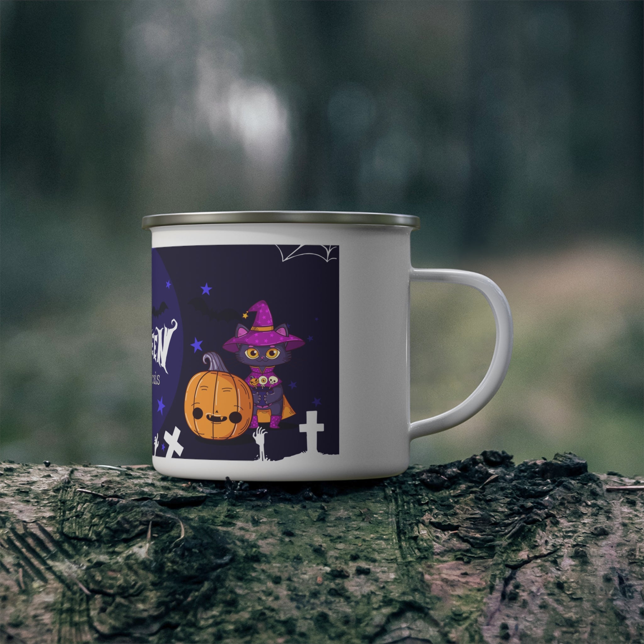 Happy Halloween with Witch's Cats | Enamel Camping Mug